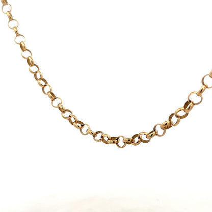 9ct yellow gold belcher chain weighing 21.1g, showcasing its classic link design and polished finish.