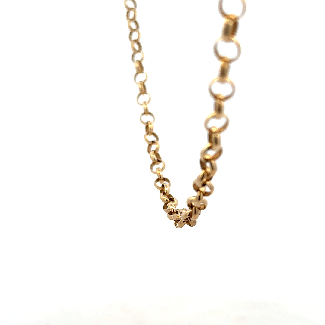 9ct yellow gold belcher chain with a shiny finish, weighing 21.1 grams, displayed on a neutral background.