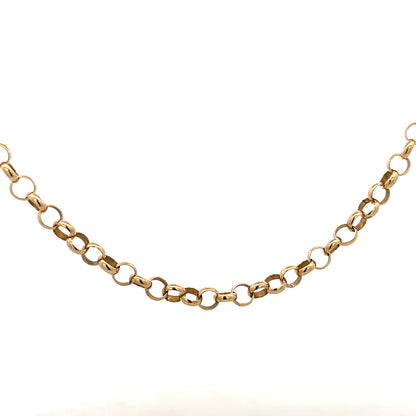 9ct yellow gold belcher chain, unbranded, with a solid design and weight of 21.1 grams, shown in a detailed close-up image.