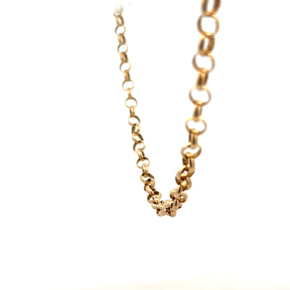 9ct yellow gold belcher chain with a classic link design, weighing 21.1 grams, unbranded jewelry accessory.