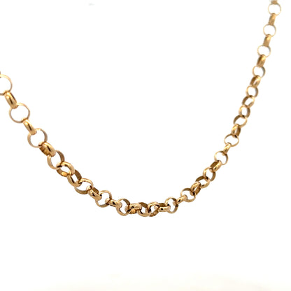 9ct yellow gold belcher chain weighing 21.1g, featuring classic linked design and polished finish, unbranded jewelry accessory.