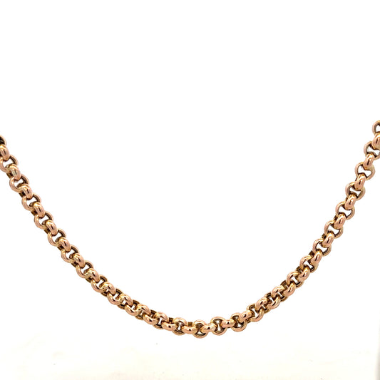 9ct yellow gold belcher chain weighing 24.3g, featuring classic linked design, unbranded jewelry accessory.