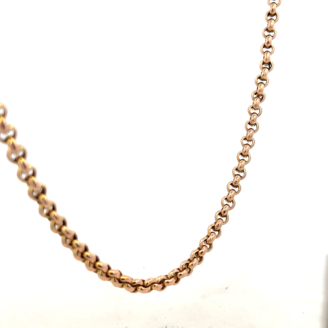 9ct yellow gold belcher chain with a sturdy link design, weighing 24.3 grams, showcasing fine craftsmanship and classic style.