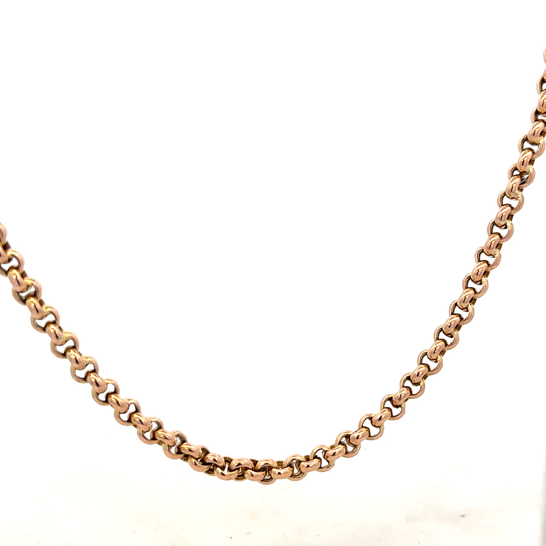 9ct yellow gold belcher chain weighing 24.3g, unbranded jewelry with a classic link design and polished finish.