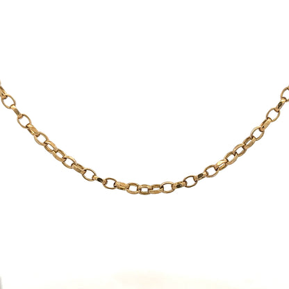 9ct yellow gold belcher chain weighing 28g, featuring classic linked design, perfect for elegant jewelry styling.