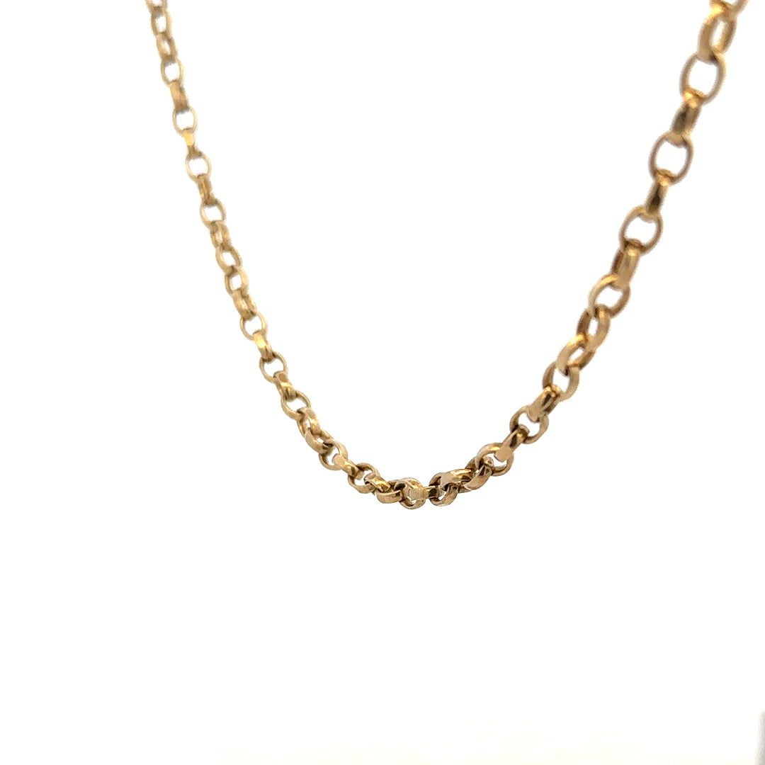 9ct yellow gold belcher chain weighing 28g, featuring classic linked design, unbranded jewelry for everyday wear.