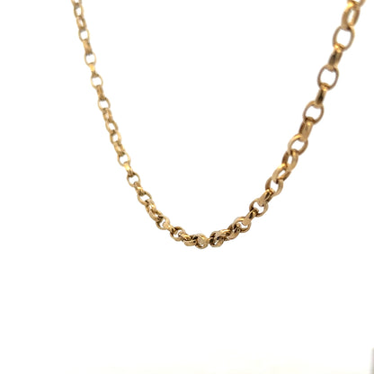 9ct yellow gold belcher chain weighing 28g, featuring classic linked design, unbranded jewelry for everyday wear.