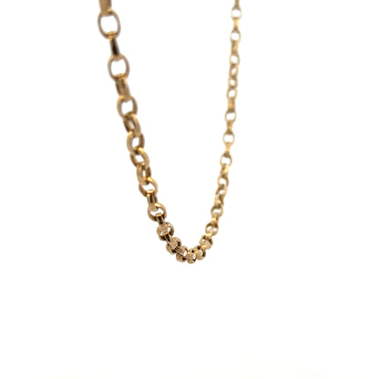 9ct yellow gold belcher chain weighing 28g, featuring classic round links, unbranded jewelry for stylish wear.