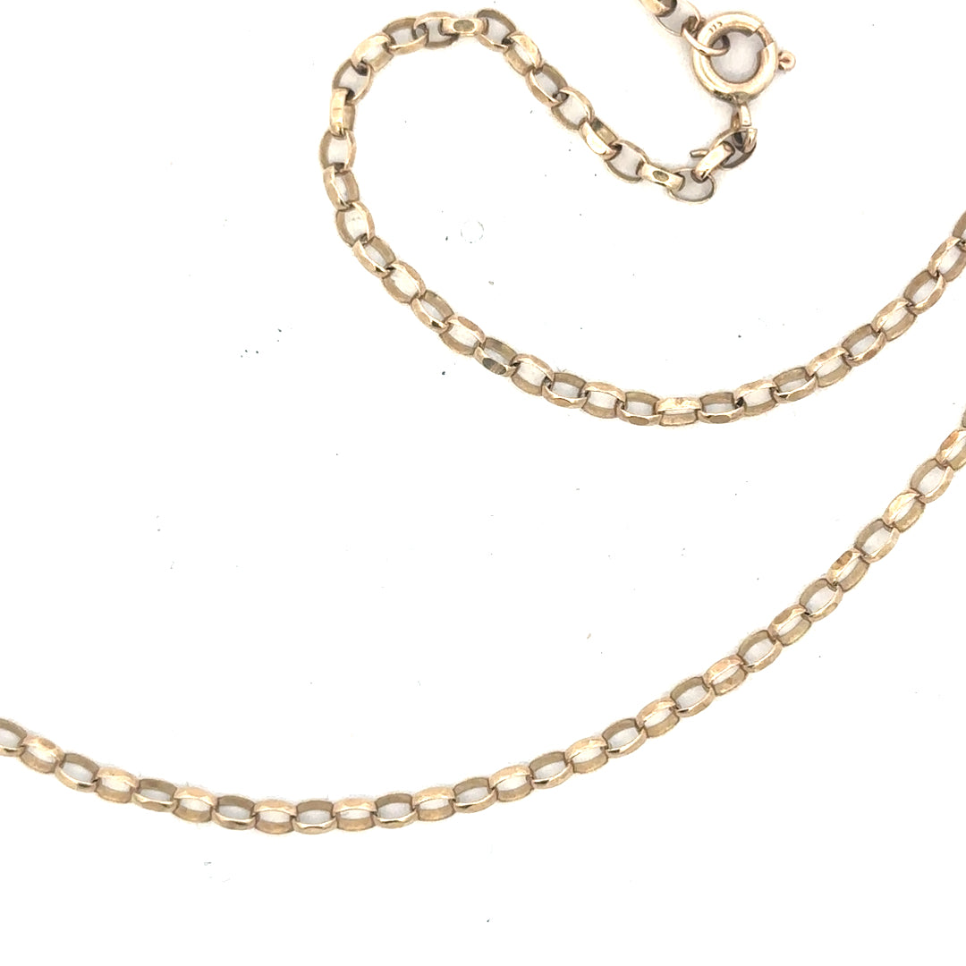 9ct yellow gold belcher chain weighing 3.5g, featuring classic round links, displayed on a neutral background.