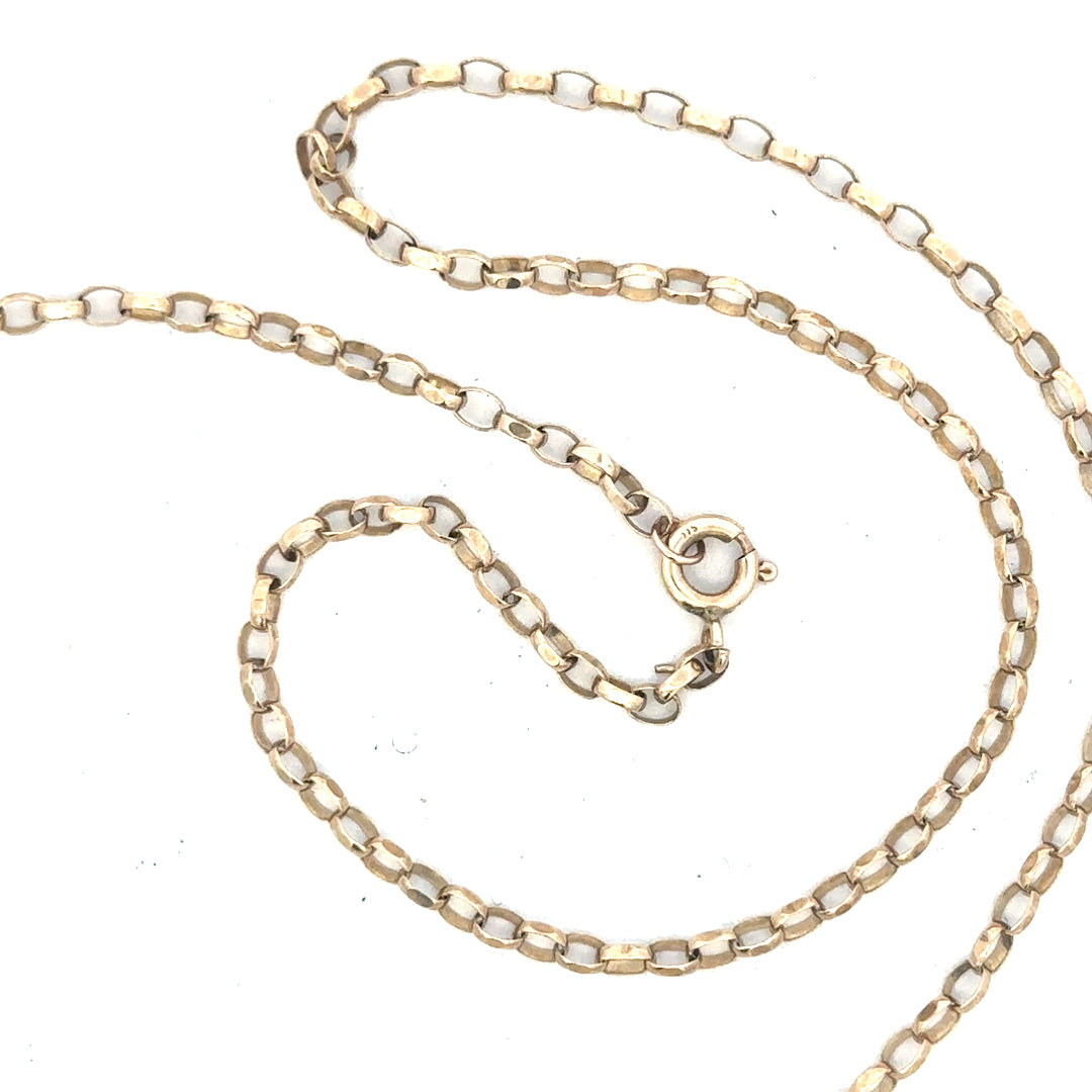 9ct yellow gold belcher chain weighing 3.5g, unbranded, with tightly linked round gold chain links, shown on a plain background.