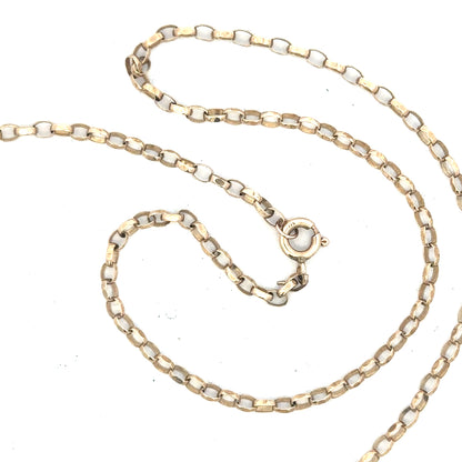 9ct yellow gold belcher chain weighing 3.5g, unbranded, with tightly linked round gold chain links, shown on a plain background.