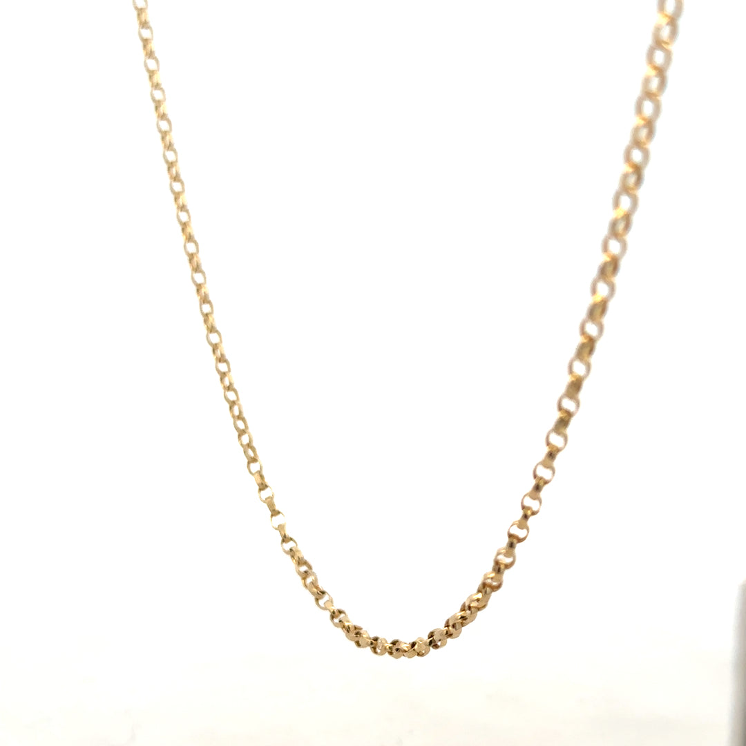 9ct yellow gold belcher chain weighing 5.2g, unbranded jewelry with a classic link design, displayed on a plain background.