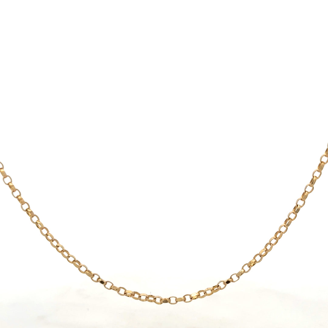 9ct yellow gold belcher chain weighing 5.2g, showcasing its classic link design and polished finish.