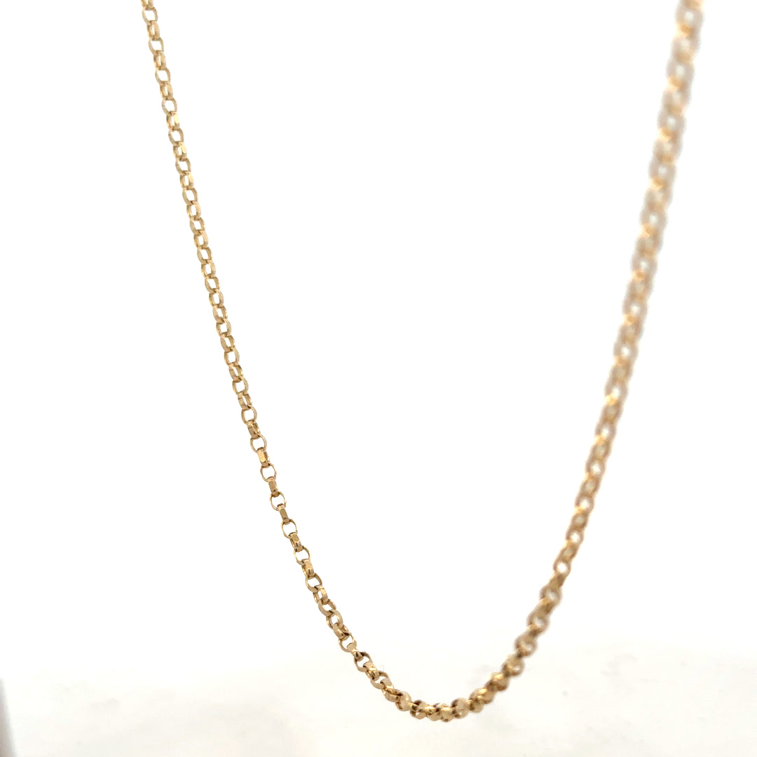 9ct yellow gold belcher chain weighing 5.2g, showcasing its classic link design and polished finish.