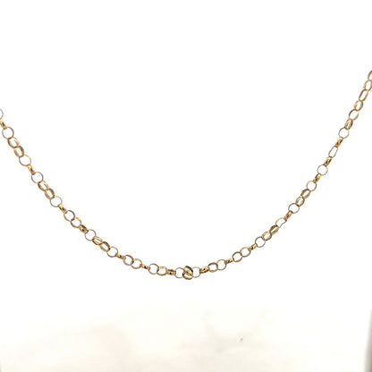 9ct yellow gold belcher chain weighing 5.2g, shown in close-up with detailed links, unbranded jewelry accessory.