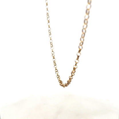 9ct yellow gold belcher chain weighing 5.2g, unbranded, with detailed links visible in the jewelry image.