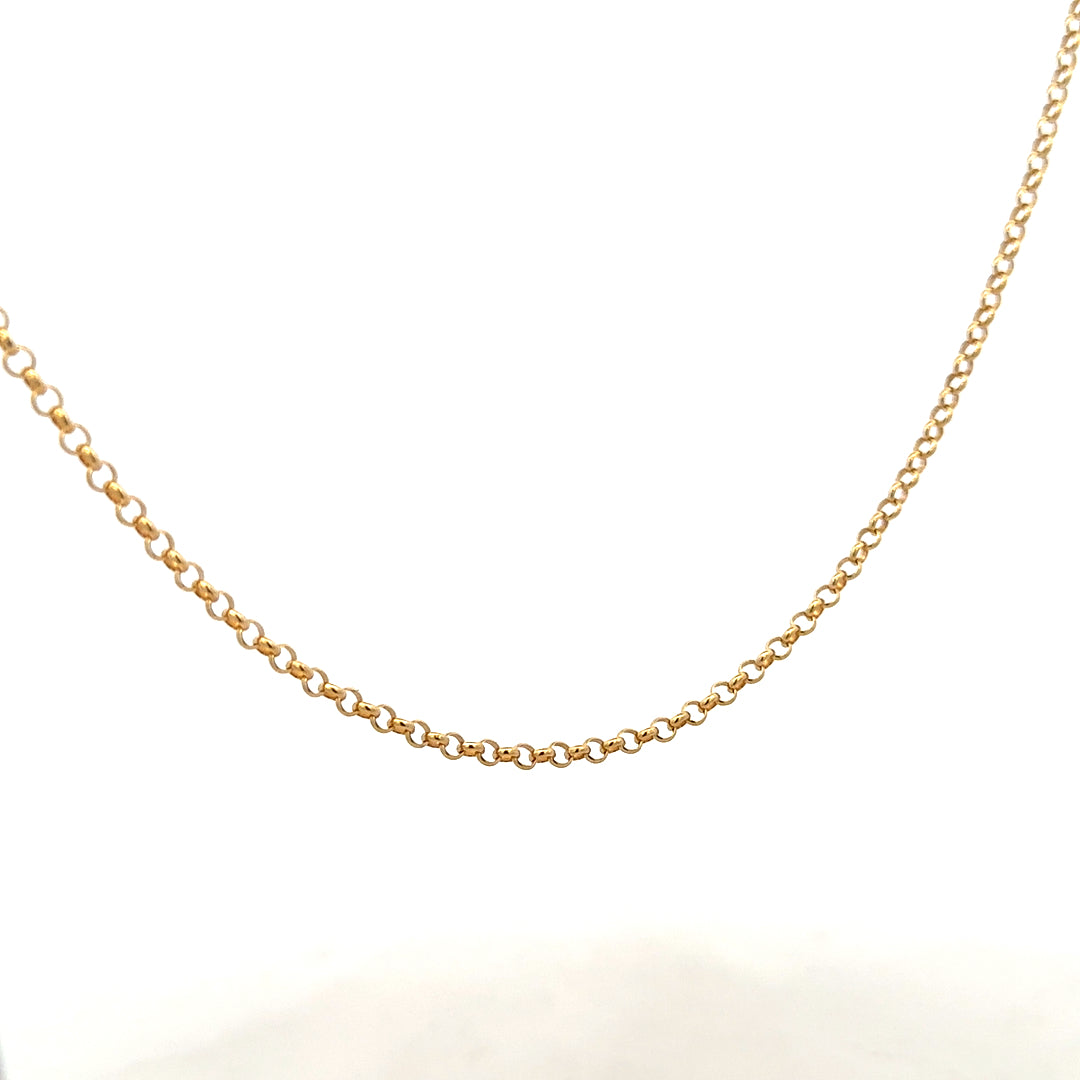 9ct yellow gold belcher chain weighing 5.2g, featuring classic linked design, unbranded jewelry accessory.