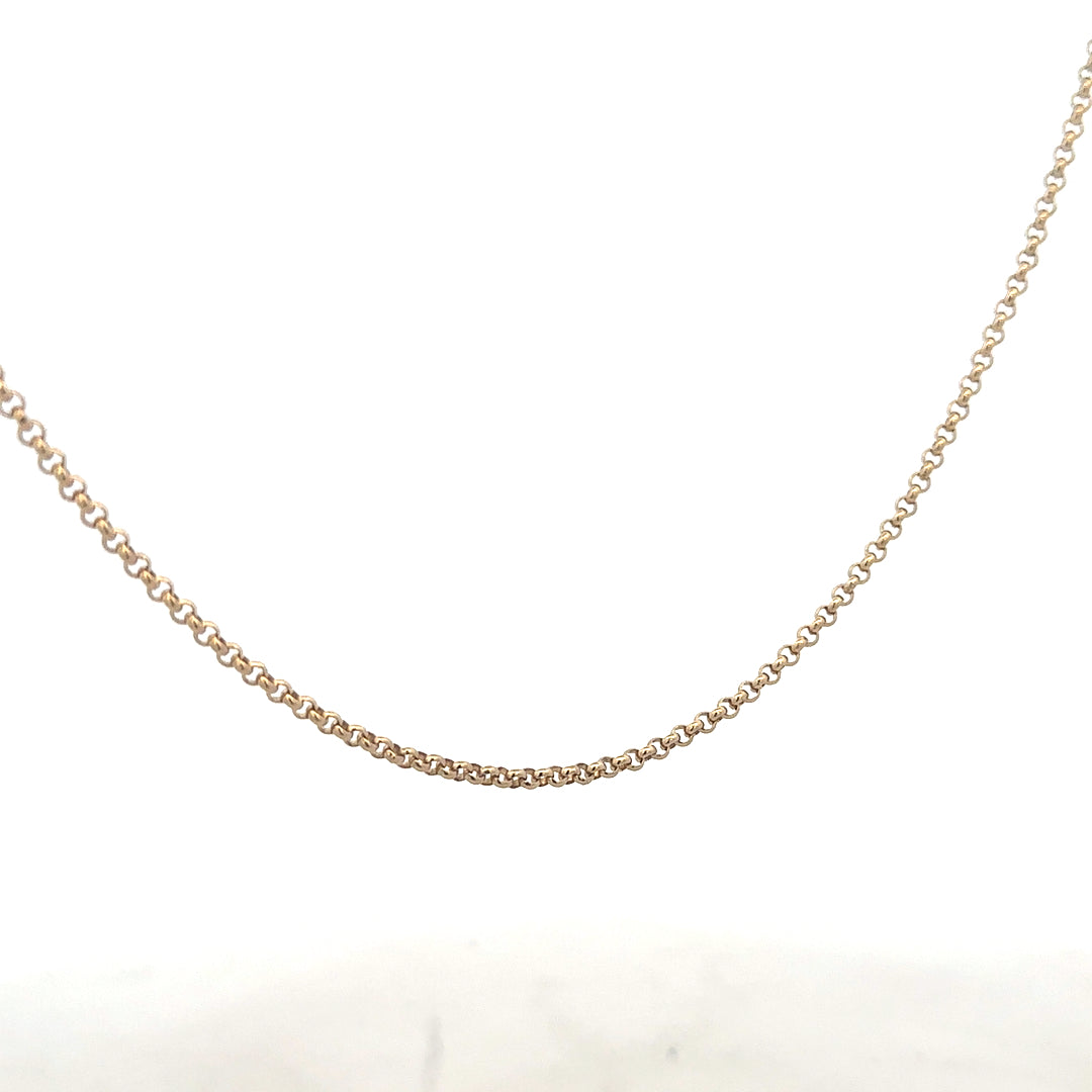 9ct yellow gold belcher chain weighing 5.3g, featuring classic interlinked links, unbranded jewelry accessory.