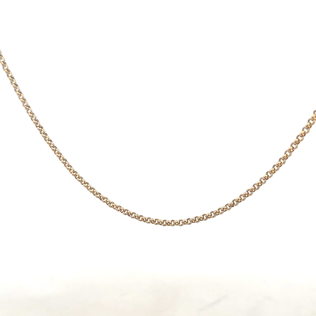 9ct yellow gold belcher chain weighing 5.3g, featuring classic linked design, unbranded jewelry piece.