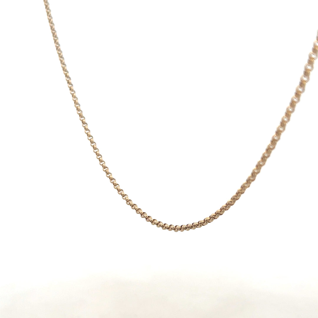 9ct yellow gold belcher chain weighing 5.3g, unbranded jewelry chain with a classic link design, shown in the image.