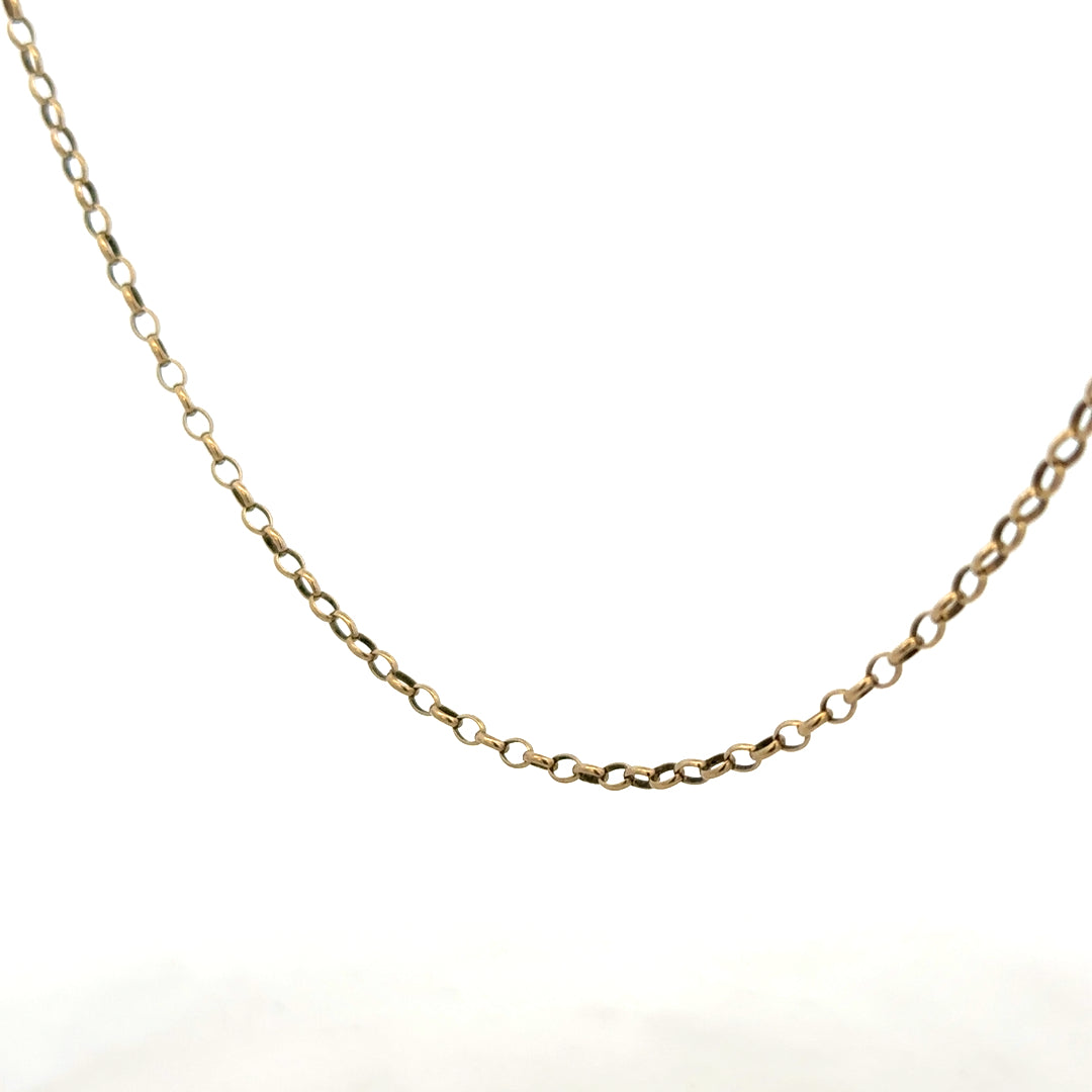 9ct yellow gold belcher chain weighing 6.2g, featuring classic circular links, unbranded jewelry accessory.