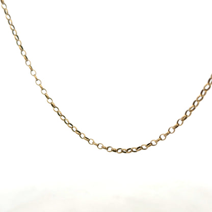 9ct yellow gold belcher chain weighing 6.2g, featuring classic circular links, unbranded jewelry accessory.