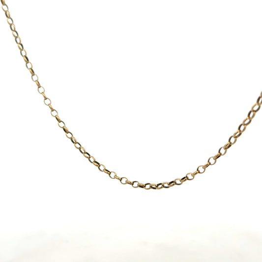 9ct yellow gold belcher chain weighing 6.2g, featuring classic circular links, unbranded jewelry accessory.