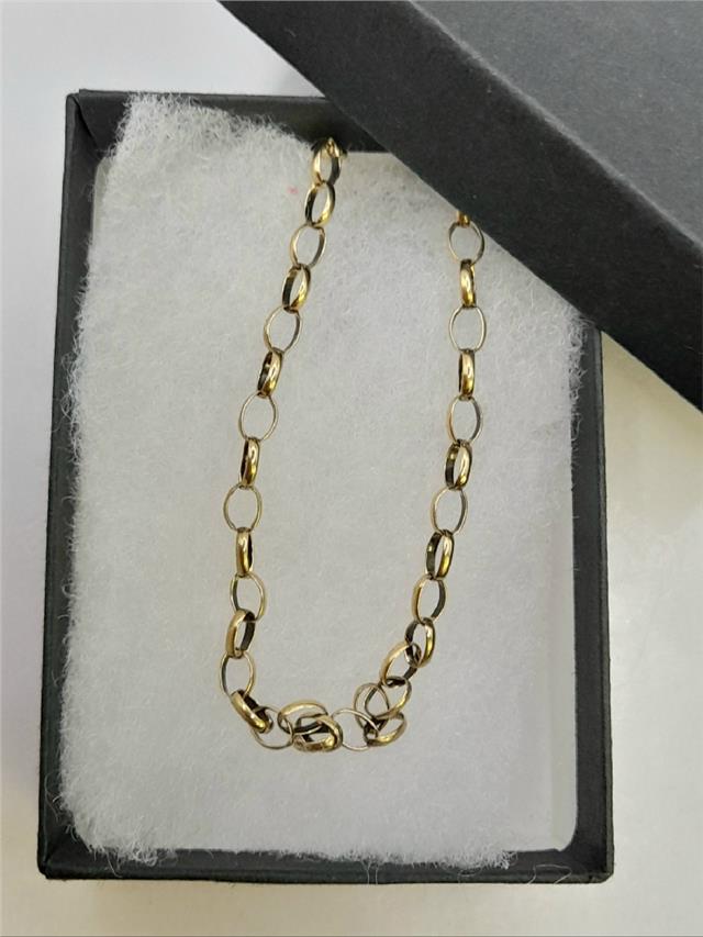 9ct yellow gold belcher chain weighing 6.6g, unbranded jewelry with a classic link design, shown against a neutral background.