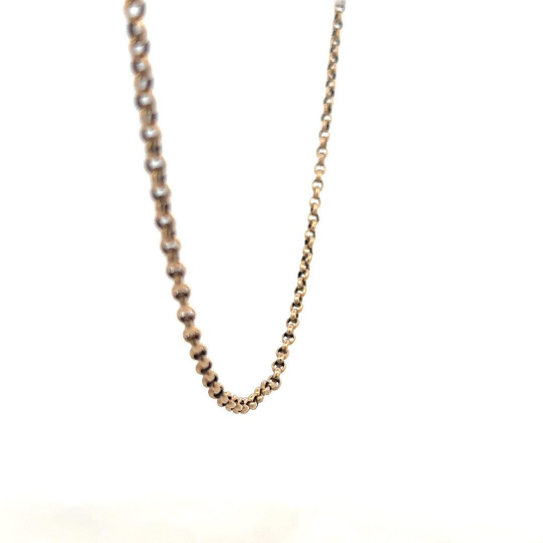 9ct yellow gold belcher chain weighing 6.7g, unbranded jewelry with detailed links, shown in close-up detail.