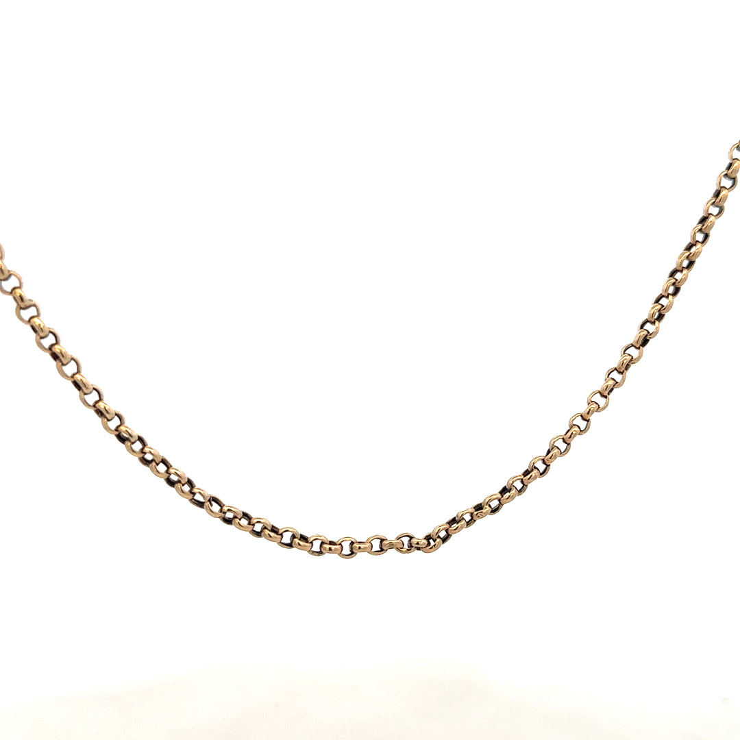9ct yellow gold belcher chain weighing 6.7g, unbranded, with closely linked round gold chains visible in the image.
