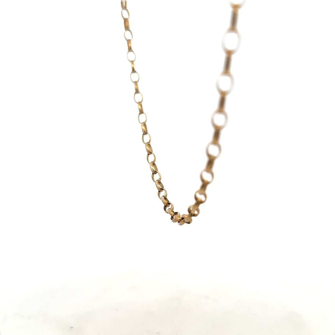 9ct yellow gold belcher chain weighing 7.3 grams, showcasing classic links and polished finish.