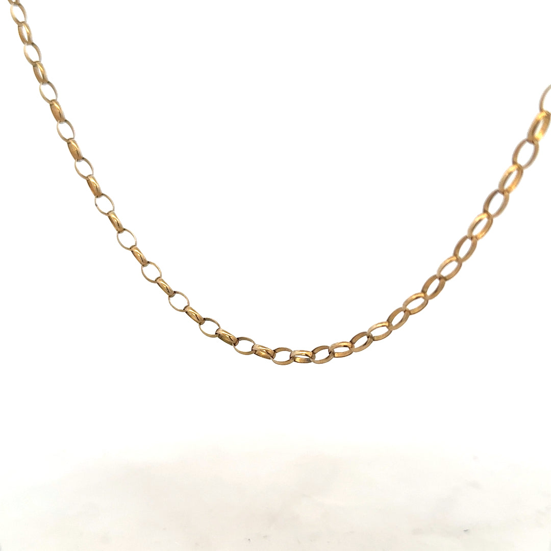 9ct yellow gold belcher chain weighing 7.3g, featuring classic interlinked round links, unbranded jewelry accessory.