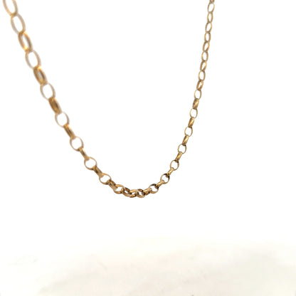 9ct yellow gold belcher chain weighing 7.3g, featuring classic interlocked links, unbranded jewelry accessory.