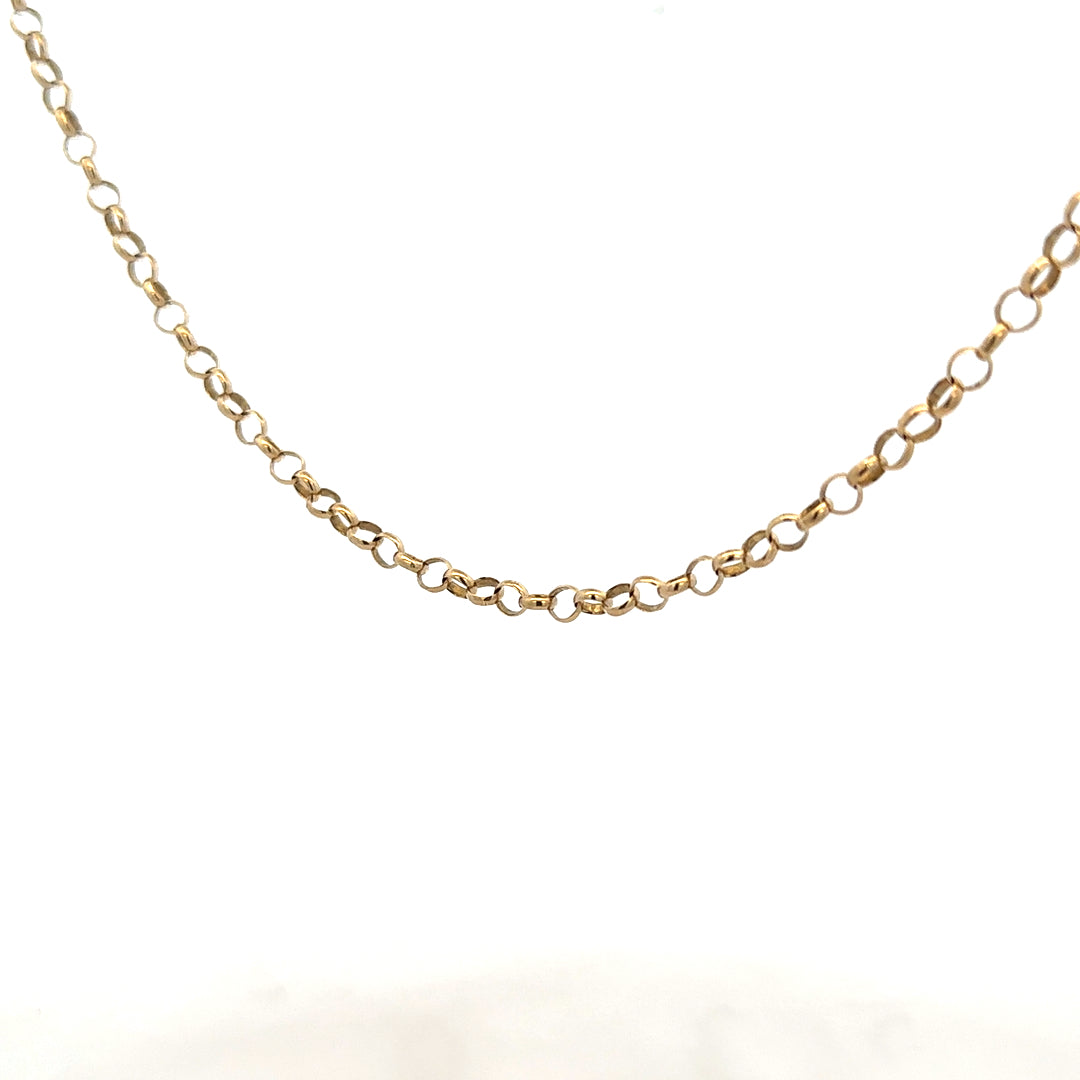9ct yellow gold belcher chain weighing 7.6g, showcasing classic linked design and polished finish.