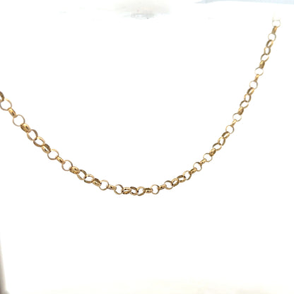 9ct yellow gold belcher chain weighing 7.6g, featuring classic round links, jewelry accessory with a polished finish.