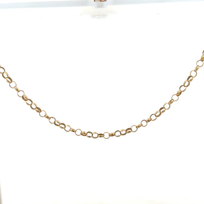 9ct yellow gold belcher chain, unbranded, showing close-up of the 7.6g chain with detailed links and polished finish.