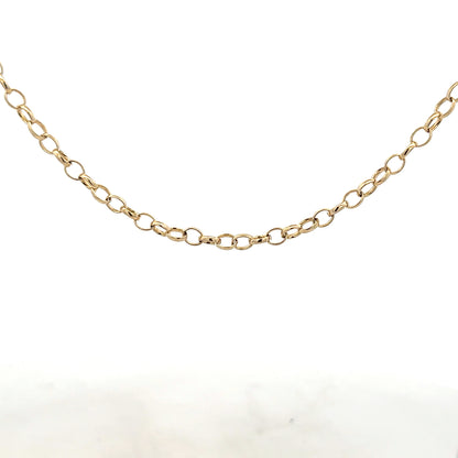 9ct yellow gold belcher chain weighing 9.5g, featuring classic interlinked oval links on a plain background.