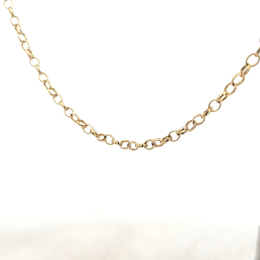 9ct yellow gold belcher chain weighing 9.5g, featuring classic round links, unbranded jewelry for men and women.