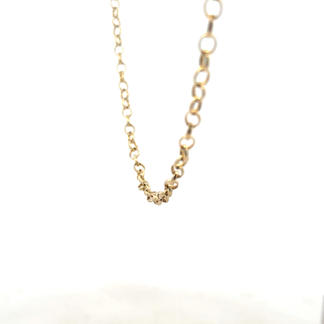 9ct yellow gold belcher chain weighing 9.5g, showcasing a classic gold chain with a detailed link pattern.