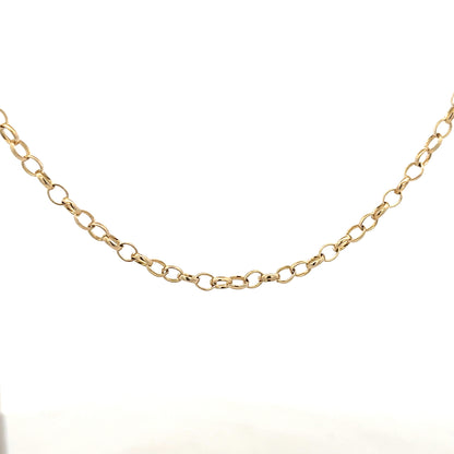 9ct yellow gold belcher chain weighing 9.5g, unbranded, with close-up of the textured linked chain design.