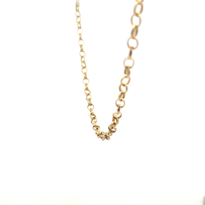 9ct yellow gold belcher chain weighing 9.5g with linked circular design, showcasing its classic jewelry style.