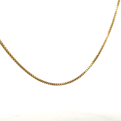 9ct yellow gold box chain weighing 6.4g, sleek and polished jewelry chain with a classic design, unbranded.