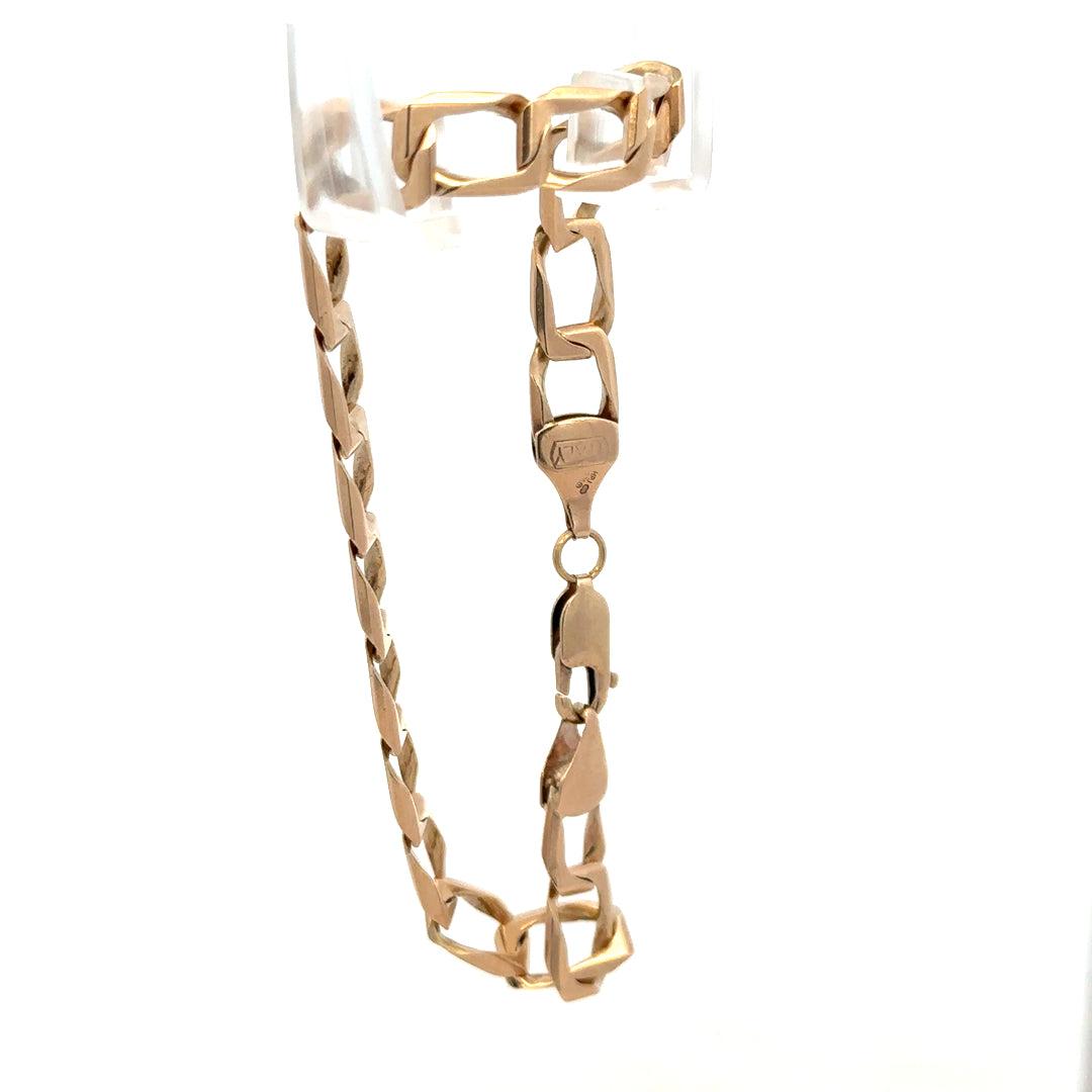 9ct yellow gold bracelet weighing 13.3g with a classic design, shown in a close-up image highlighting its polished finish.