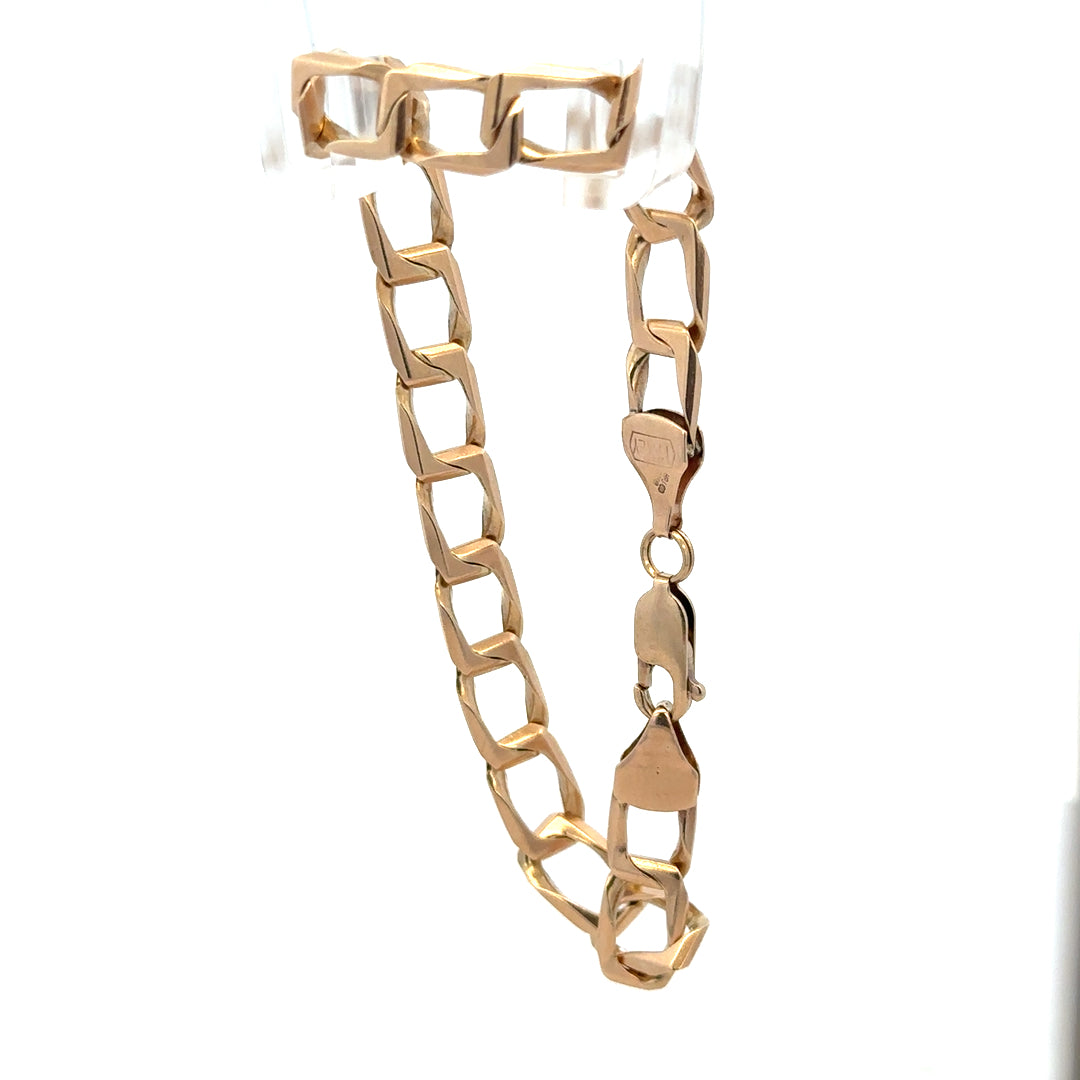 9ct yellow gold bracelet weighing 13.3g, unbranded, with a sleek and polished design suitable for elegant wear.
