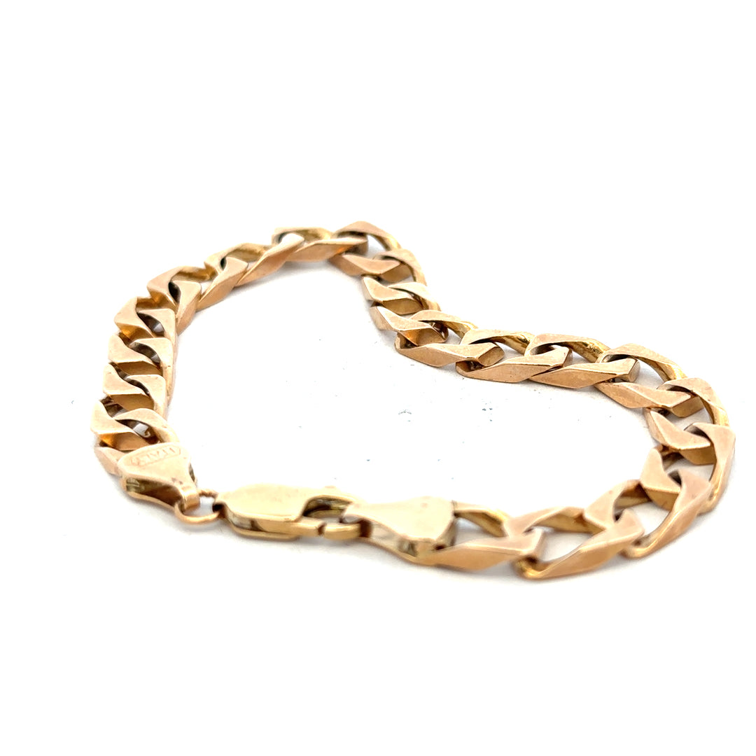 9ct yellow gold bracelet weighing 22.4g, featuring a sleek, polished design with a secure clasp.
