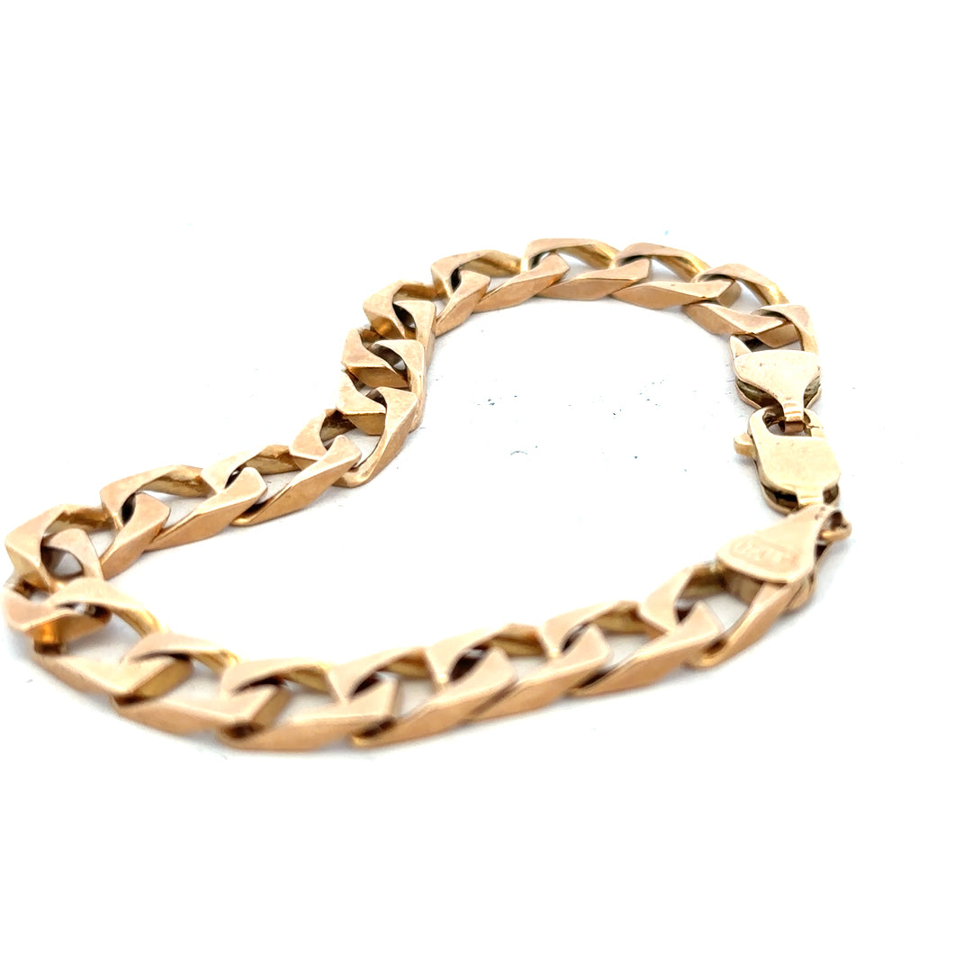 9ct yellow gold bracelet weighing 22.4g, unbranded, with a polished finish and intricate link design.