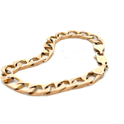 9ct yellow gold bracelet weighing 22.4g, unbranded, with a polished finish and intricate link design.