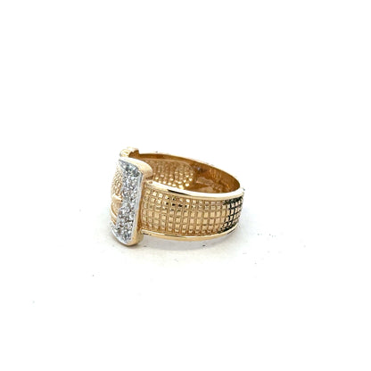 9ct yellow gold buckle ring in size V1/2, featuring a polished design and adjustable fit, unbranded jewelry accessory.