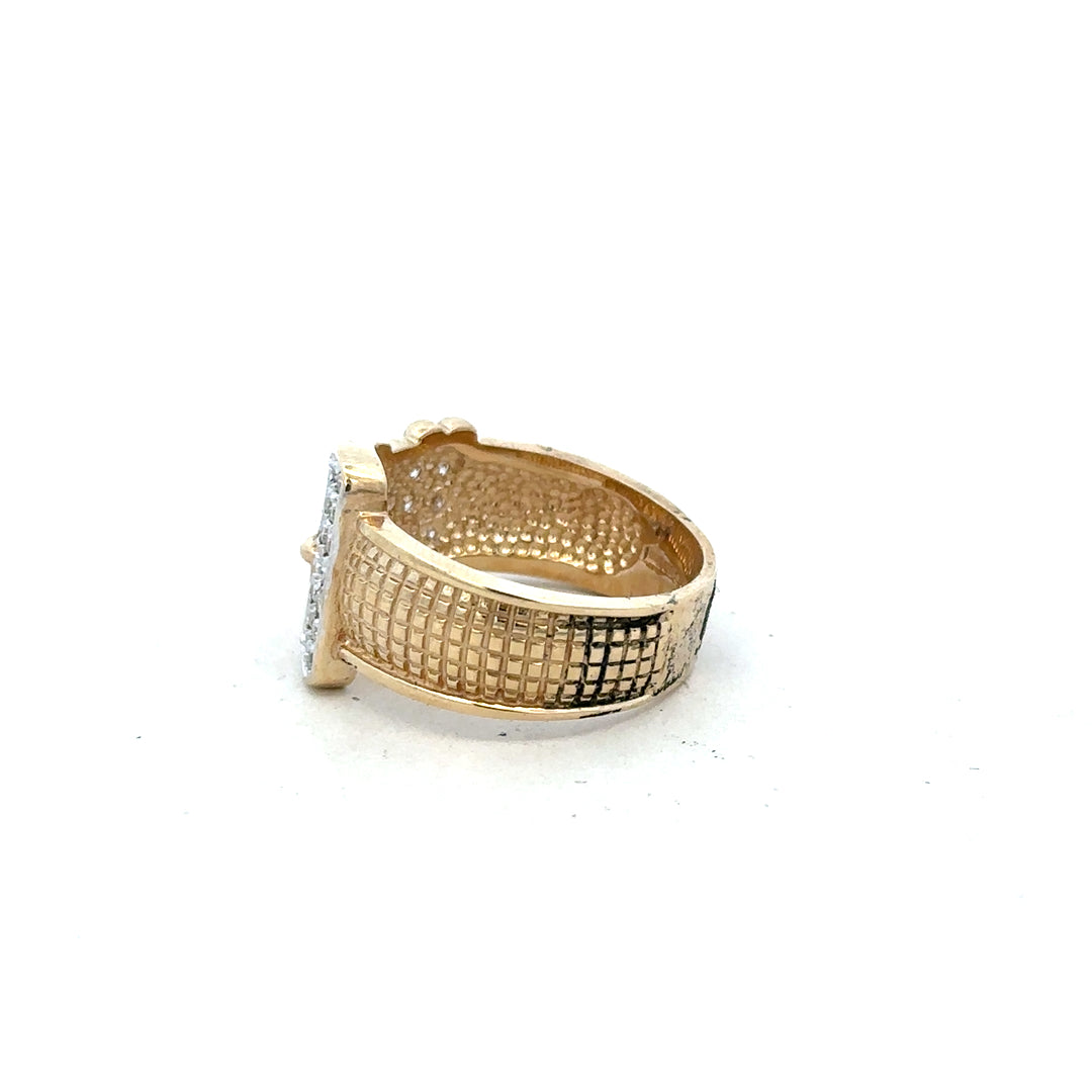 9ct yellow gold buckle ring in size V1/2, featuring a sleek design and polished finish, perfect for elegant jewelry wear.