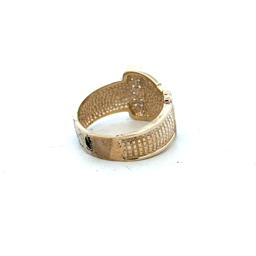 9ct yellow gold buckle ring in size V1/2, featuring a sleek design and polished finish, unbranded jewelry accessory.
